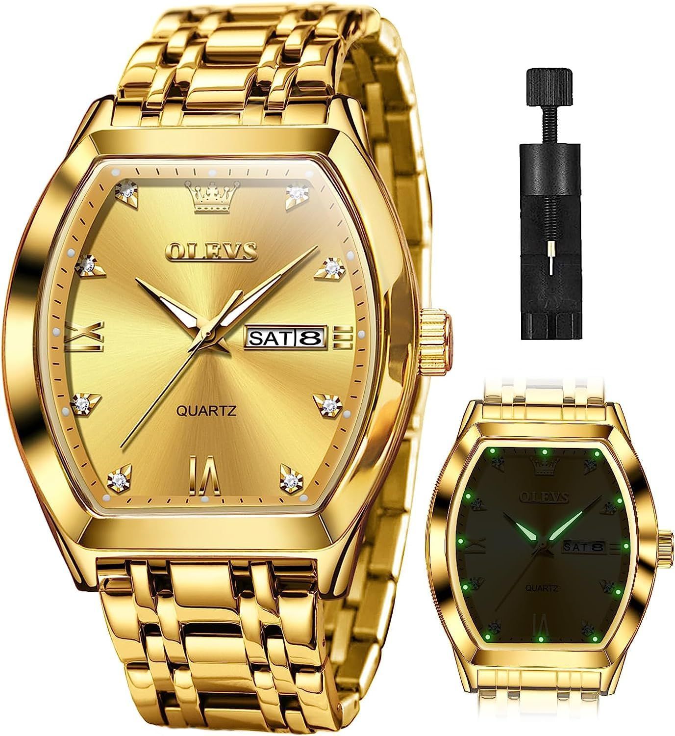 OLEVS 腕時計 メンズ ビジネス うで時計メンズ 四角 男性 腕時計 防水 夜光 クオーツ時計 日付うで時計 Watch for men ゴールド gold