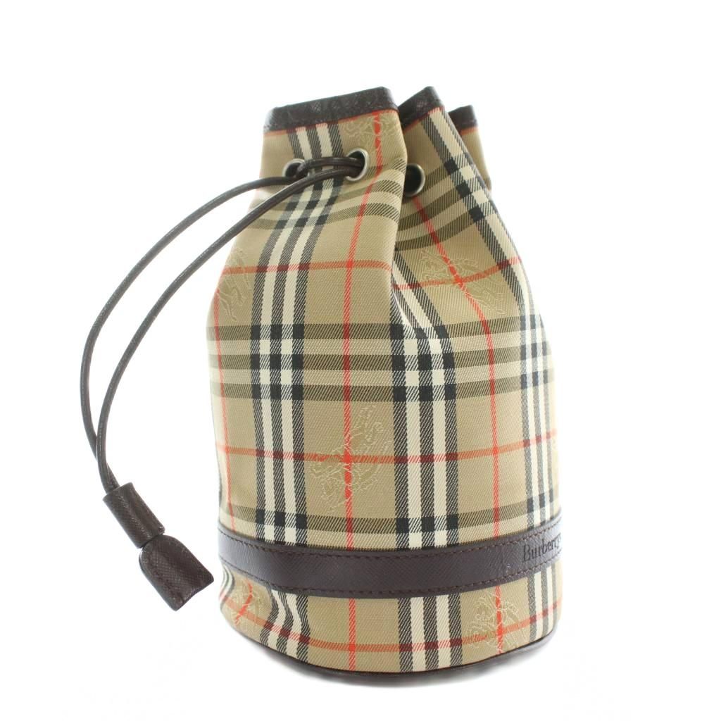 バーバリーズ Burberrys 巾着バッグ ポーチ ミニ キャンバス レザー