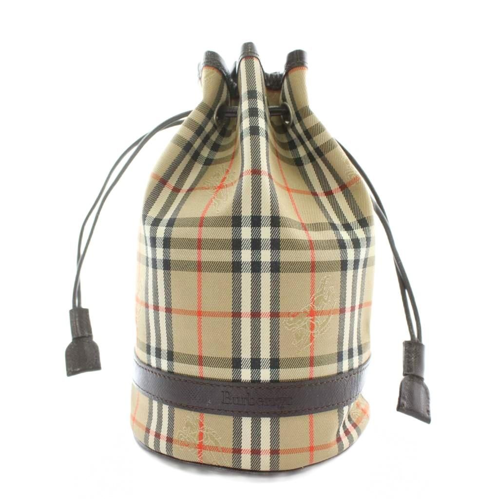 バーバリーズ Burberrys 巾着バッグ ポーチ ミニ キャンバス レザー