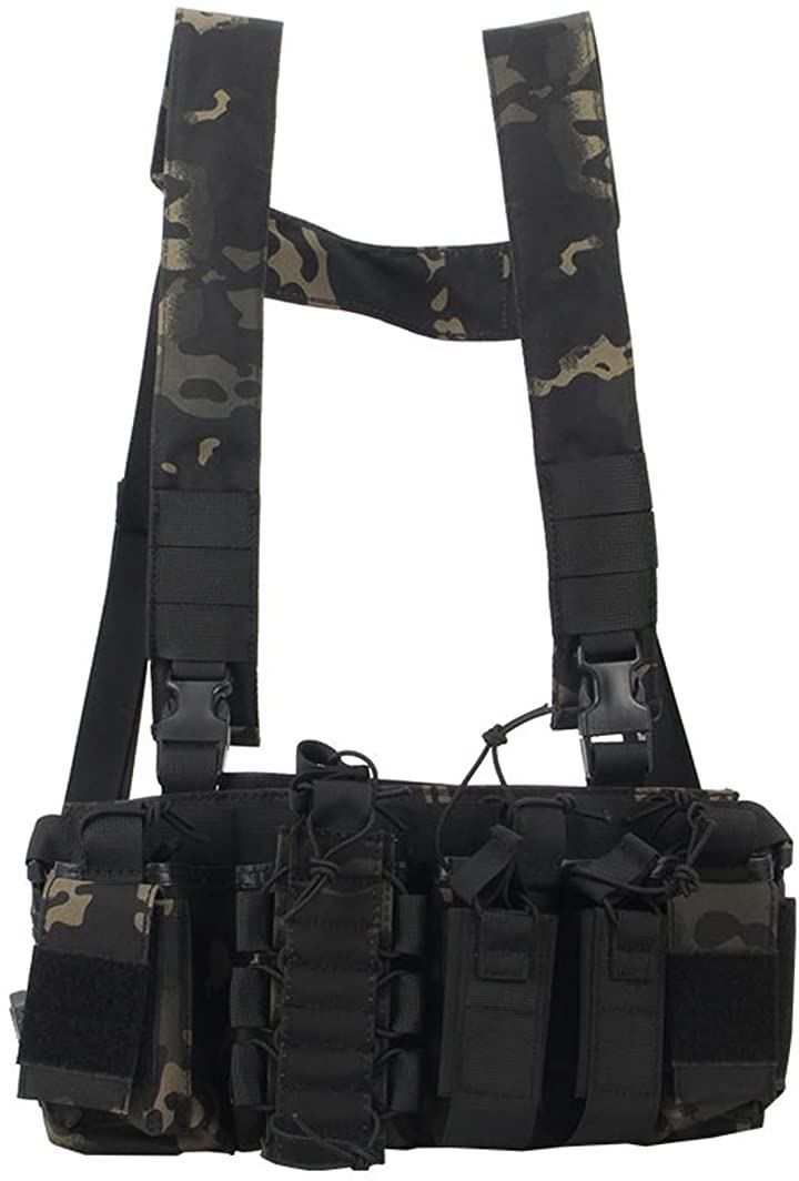 Zakya タクティカルベスト チェストリグ プレートキャリア サバゲー アーマー 装備 ミリタリーベスト マガジンポーチ 多機能収納ポーチ molle対応 サイズ調整可能 黒迷彩 (ブラックカモフラー