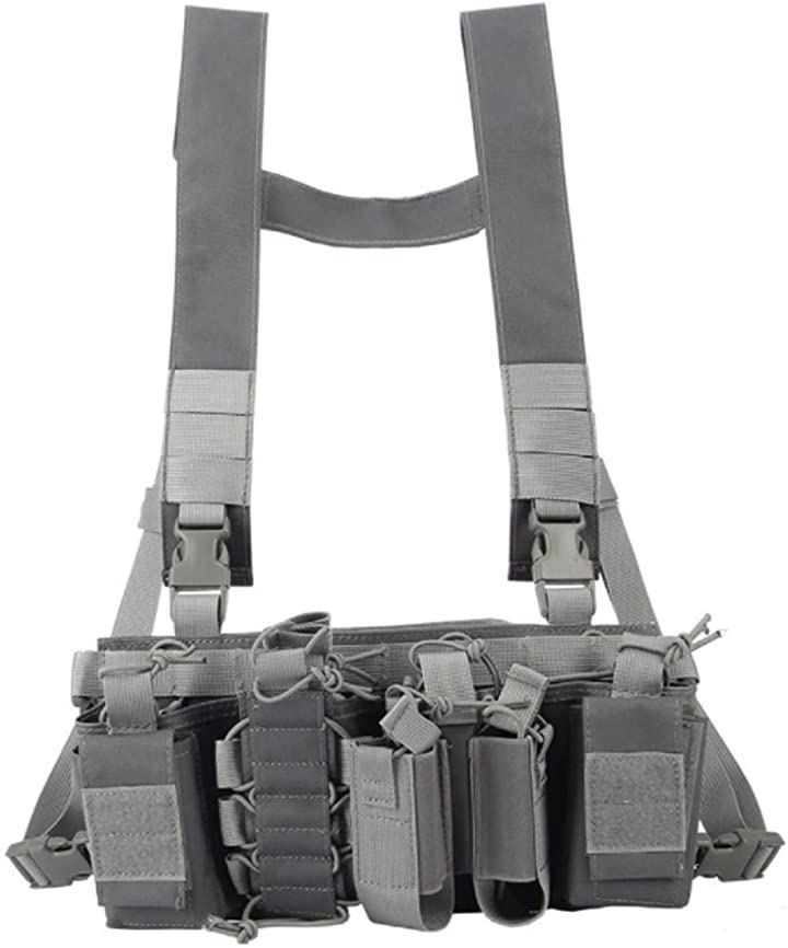 Zakya タクティカルベスト チェストリグ プレートキャリア サバゲー アーマー 装備 ミリタリーベスト マガジンポーチ 多機能収納ポーチ molle対応 サイズ調整可能 (グレー，  Free Size)