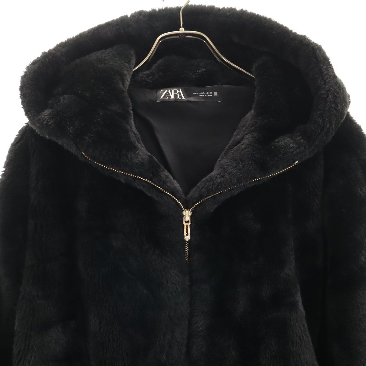 【希少Lサイズ】ZARA ザラ フェイクファー ジャケット ブラック　ブルゾン ZARA ザラ フェイクファー ジャケット L ブラック レディース 古着