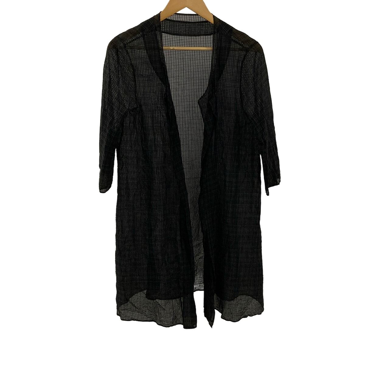 ヨーガンレール カーディガン サイズM レディース 黒 カーキ ダークネイビー 七分袖 シルク混 チェック柄 シースルー ロング丈