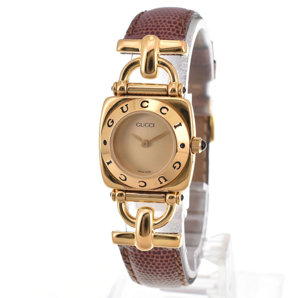 グッチ GUCCI 6300 L GP レザー クォーツ レディース B 144136