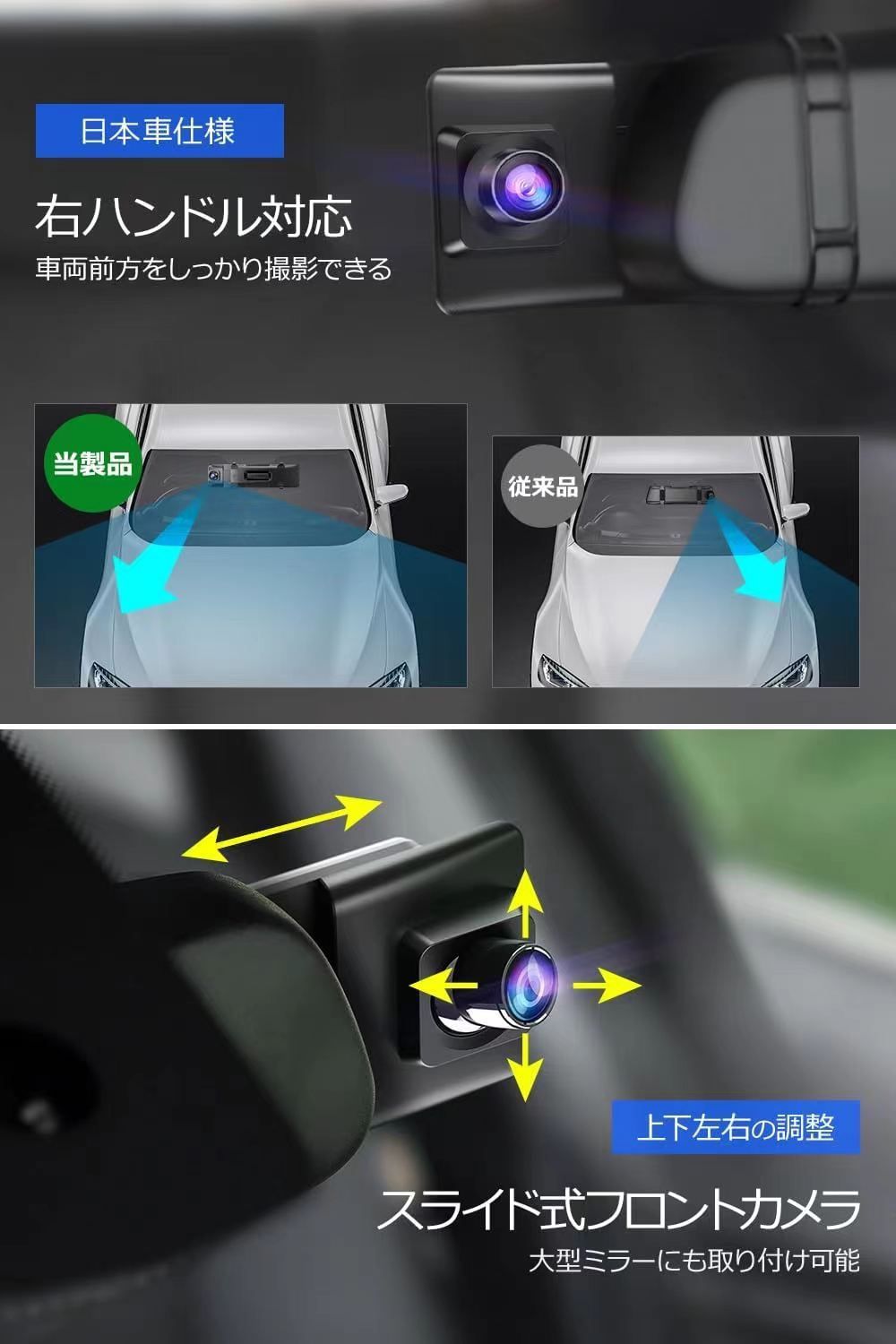 ドライブレコーダー 4 Kミラー型 12インチIPS大画面 64 GB SDカード 前後カメラ GPS搭載 IMX 589センサー 170度広角タッチパネル HDR WDR IP 67