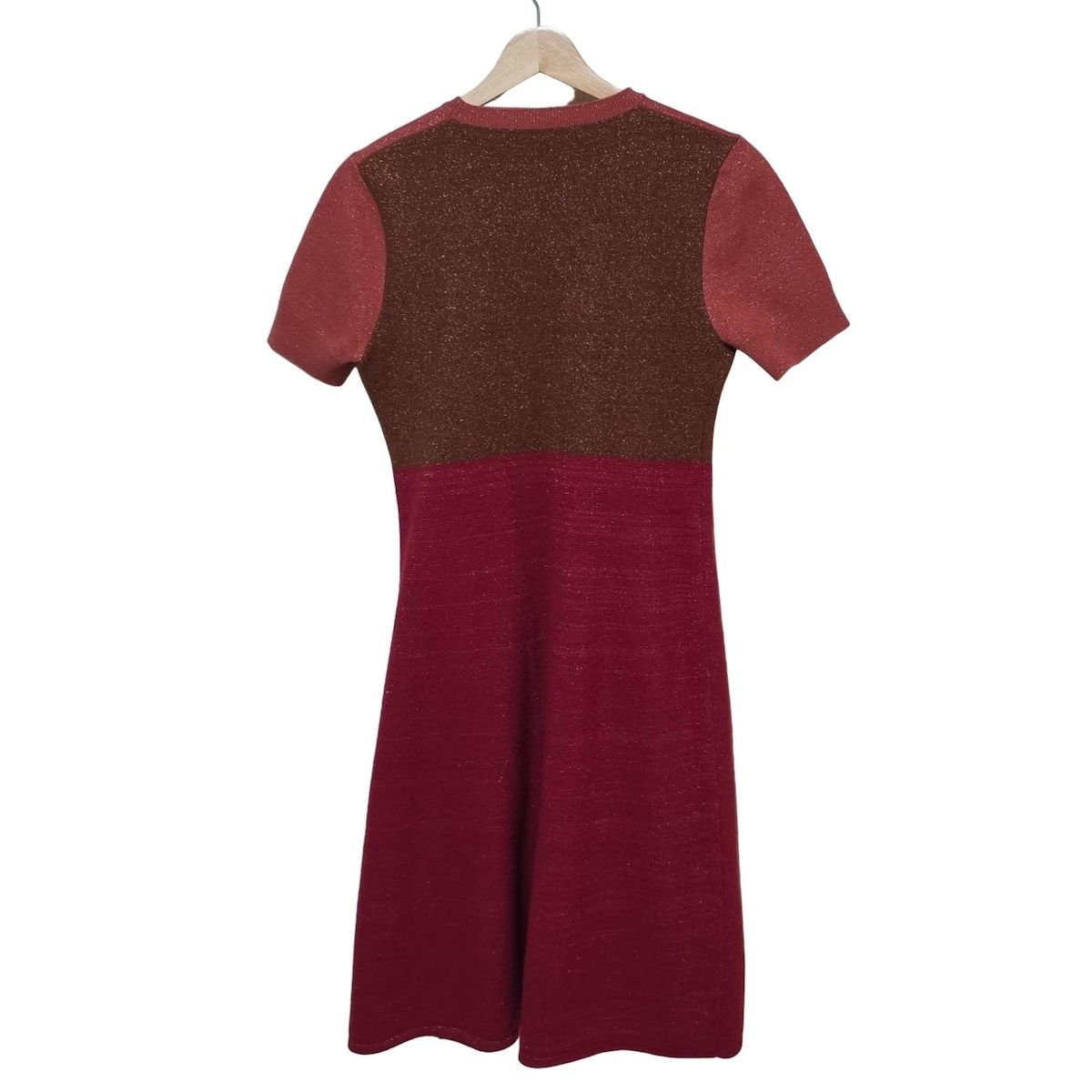 ボッテガヴェネタ ワンピース サイズ40 M レディース レッド オレンジ マルチ クルーネック 半袖 ロング ニット ラメ