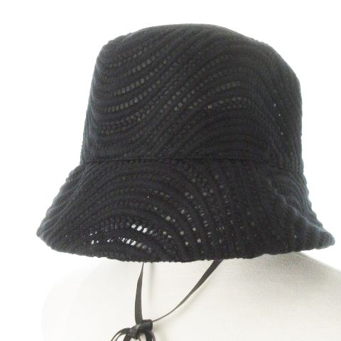エントワフェイン Paola hat バケットハット リボン レザー 総レース はしごレース 刺繍 ONE 黒 ブラック MN 9 GY 55