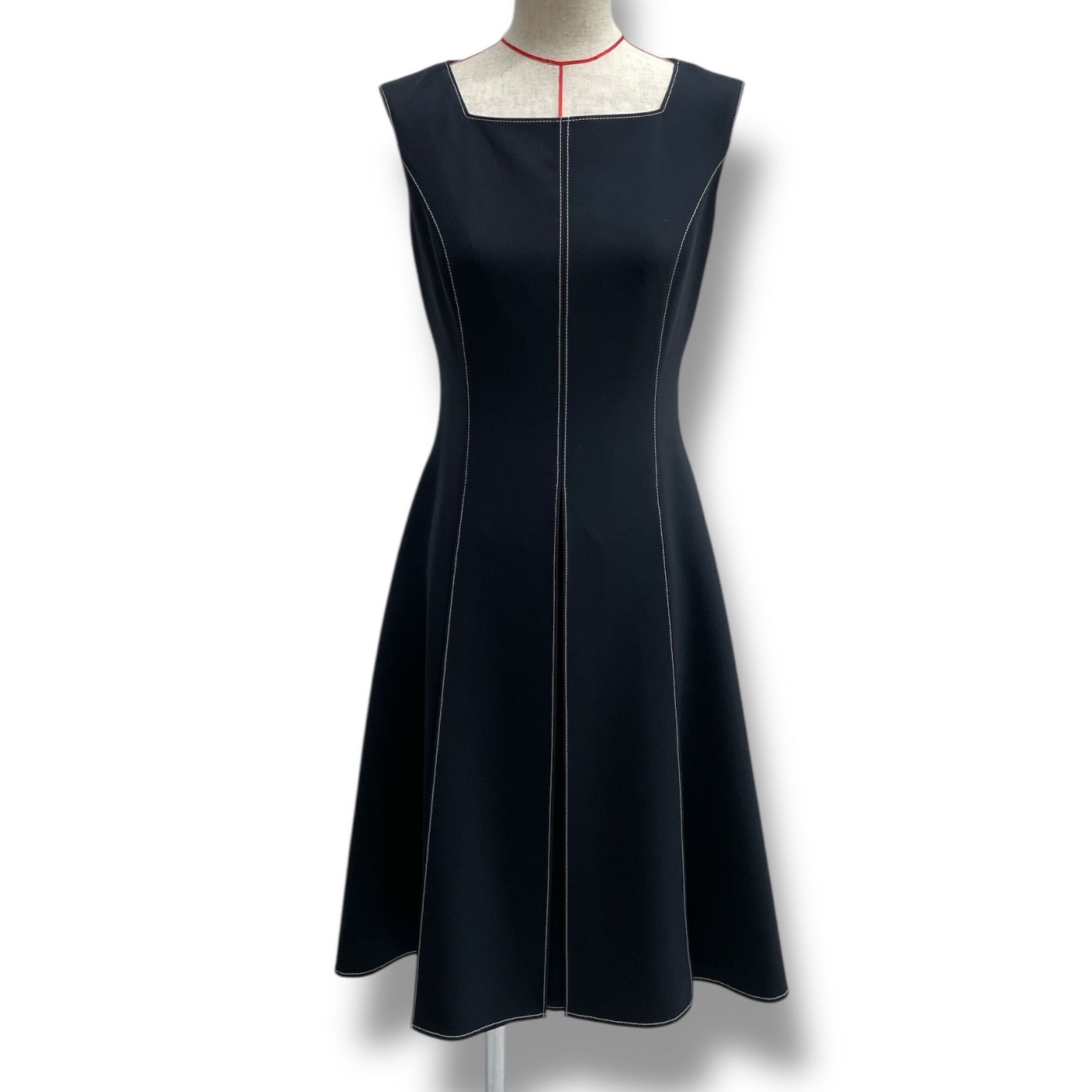 Rene ルネ ボックスプリーツワンピース ドレス ノースリーブワンピース ストレッチ 上品 ネイビー 紺 サイズ32 レディース ゴーゴー古着マルイファミリー 23 No 296