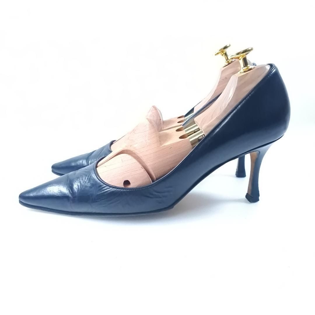 マノロブラニク MANOLO BLAHNIK パンプス 38 24.5 25cm ネイビー 紺