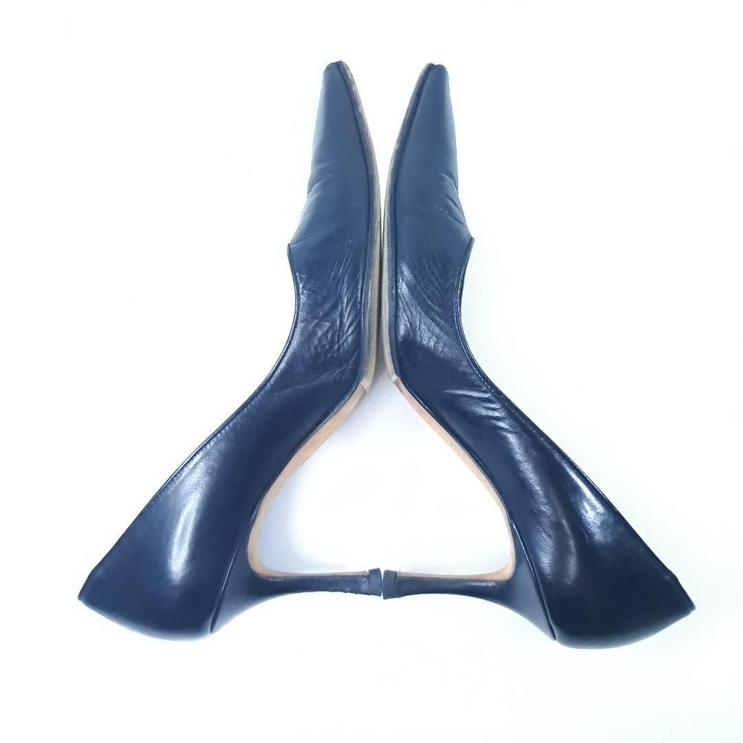 マノロブラニク MANOLO BLAHNIK パンプス 38 24.5 25cm ネイビー 紺