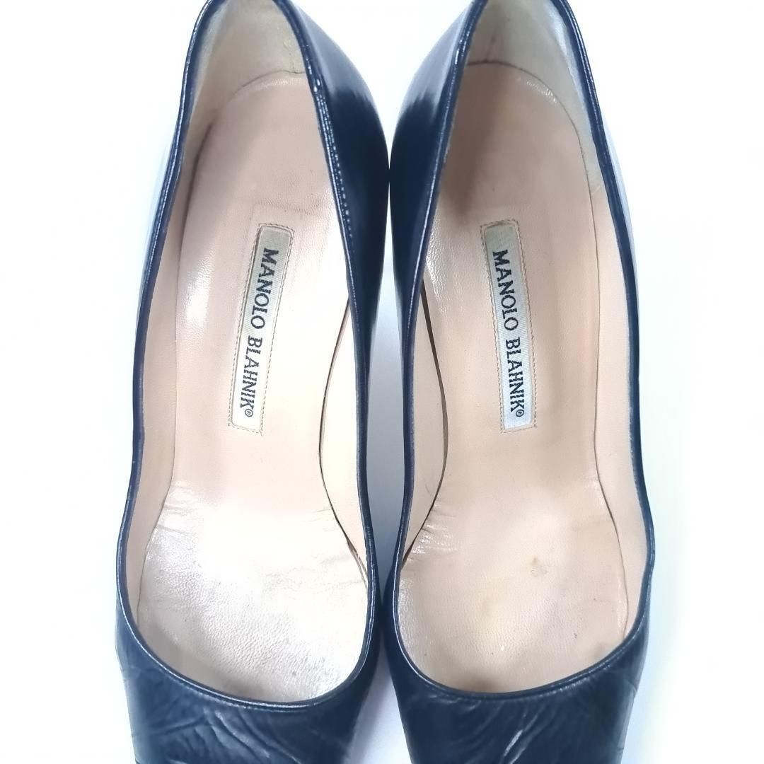 マノロブラニク MANOLO BLAHNIK パンプス 38 24.5 25cm ネイビー 紺