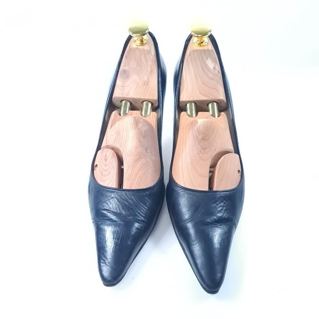 マノロブラニク MANOLO BLAHNIK パンプス 38 24.5 25cm ネイビー 紺