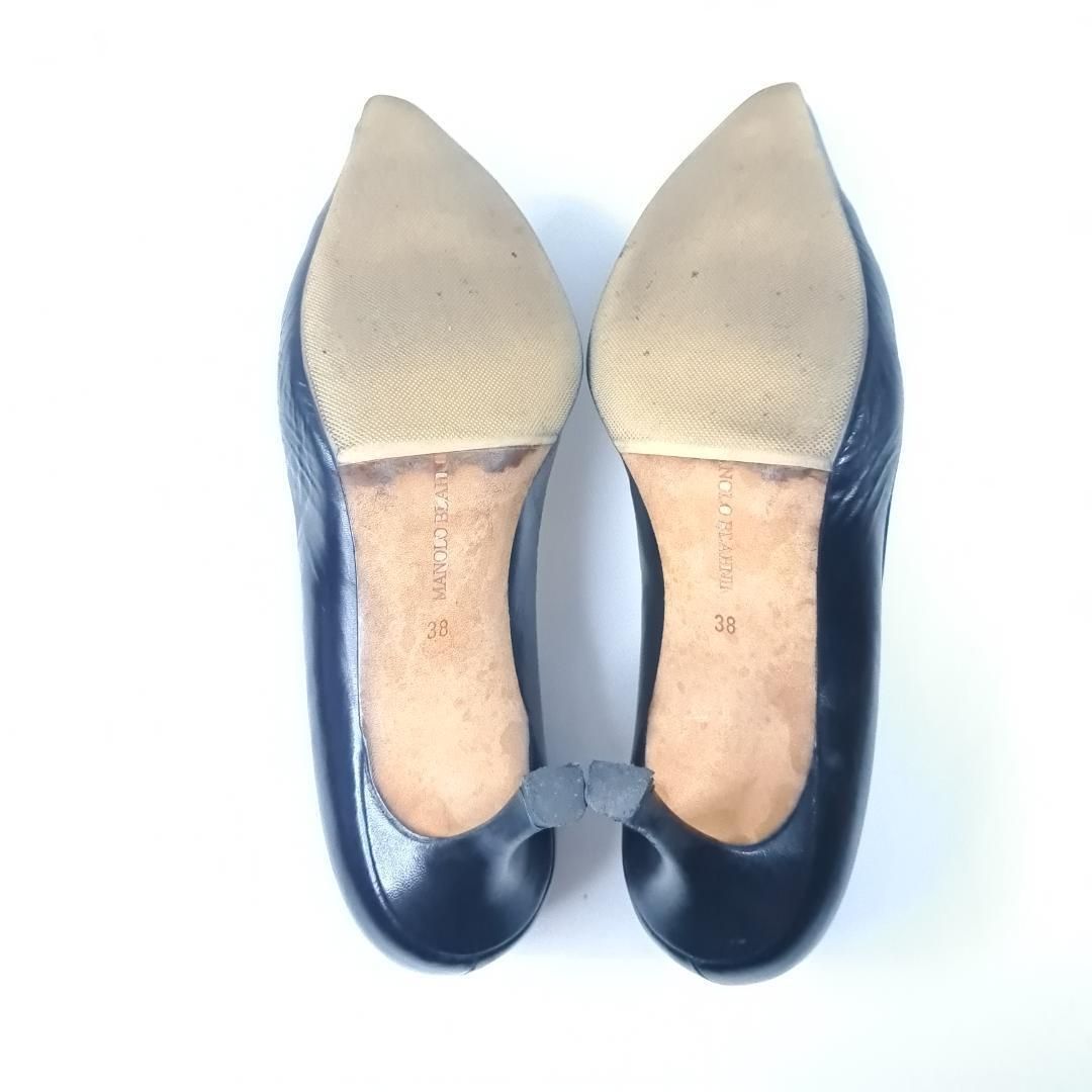 マノロブラニク MANOLO BLAHNIK パンプス 38 24.5 25cm ネイビー 紺