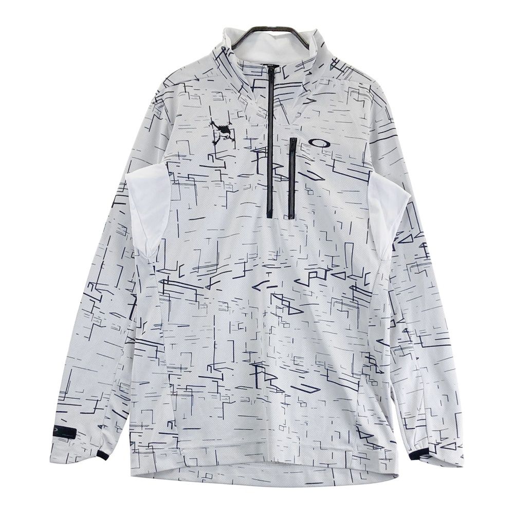 サイズ：M OAKLEY オークリー ハーフジップ長袖Tシャツ スカル刺繍 総