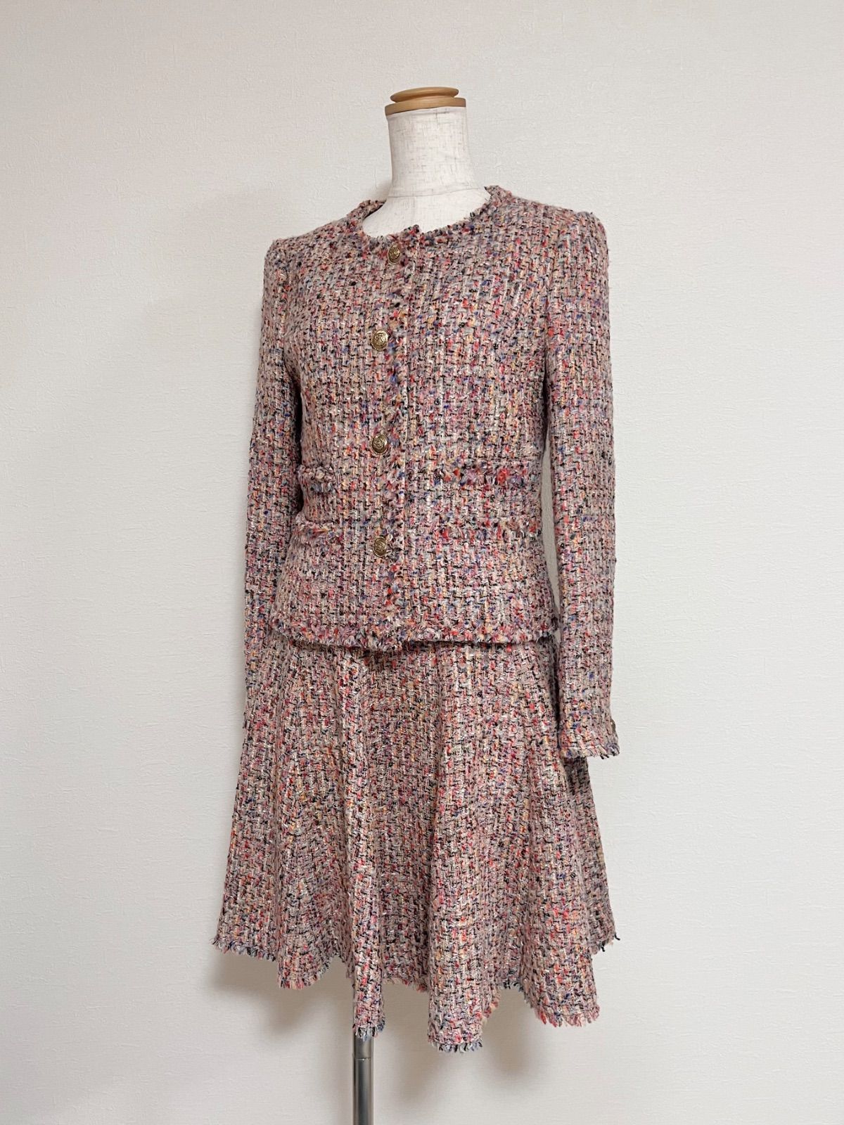 ANAYI アナイ 38 ツイード セットアップ 金ボタン ジャケット スカート