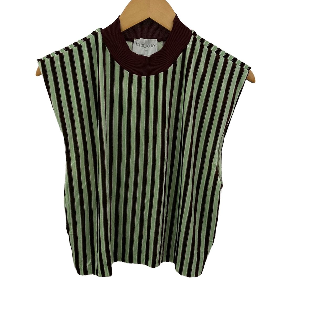 forte_forte フォルテフォルテ ノースリーブカットソー サイズ1 S レディース - ライトグリーン×ダークブラウン×ボルドー