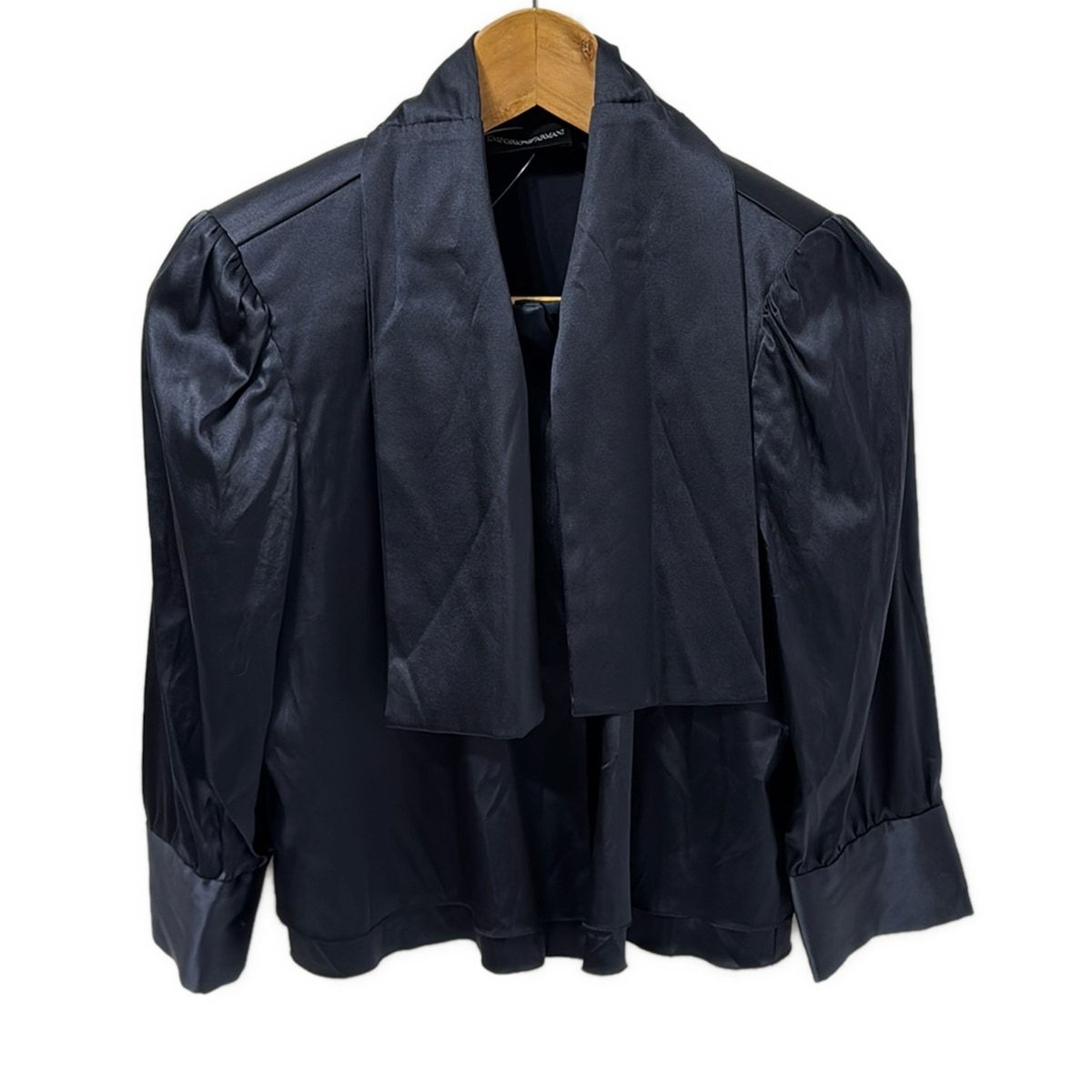 エンポリオアルマーニ 長袖シャツブラウス サイズ38 S レディース - ダークネイビー シルク混 肩パッド