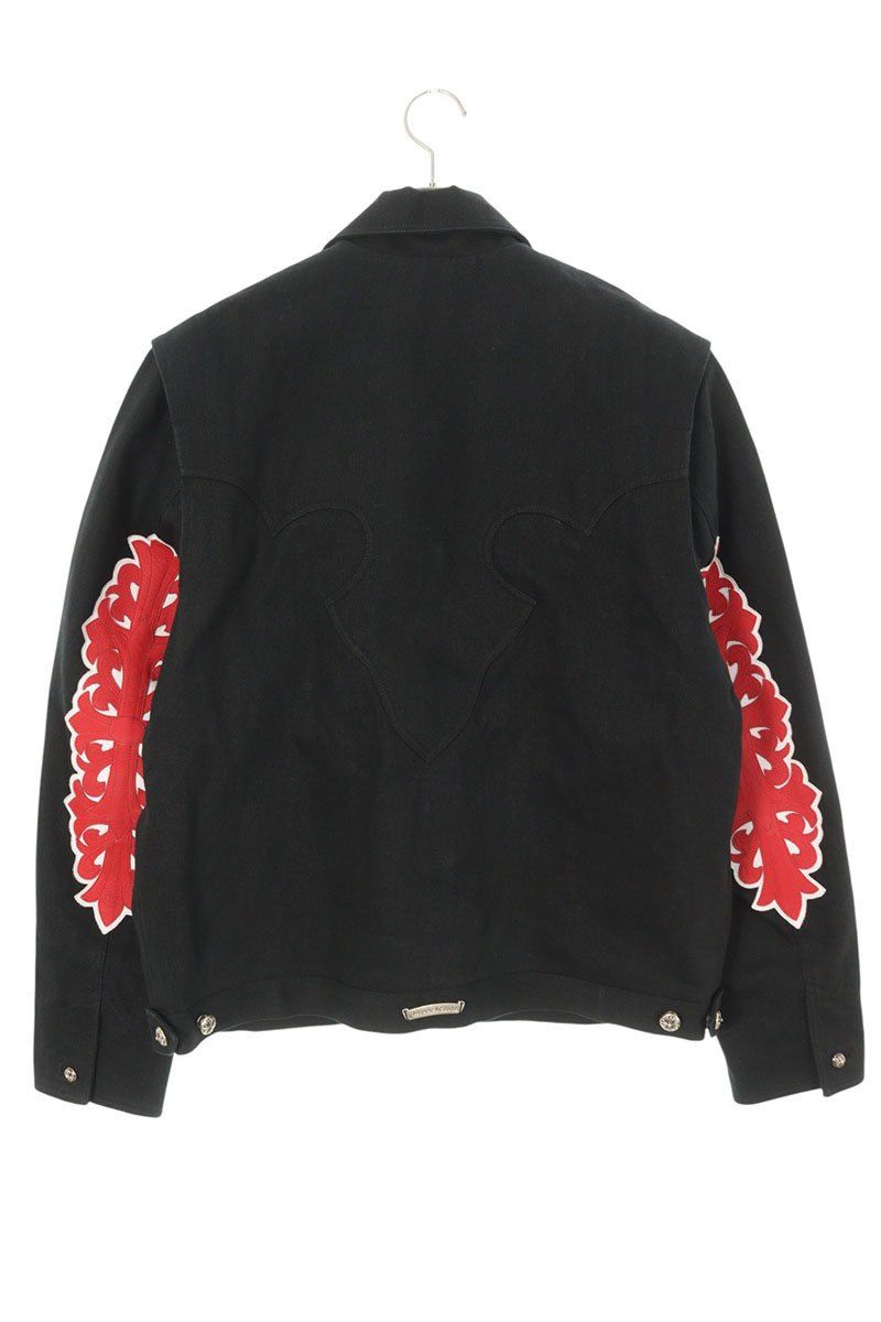 クロムハーツ　フラリーズブルゾン袖総クロスパッチ/ポリエステル&レザー(希少品) クロムハーツ CLASSIC JEAN クラシックジーン 袖フローラルレザー