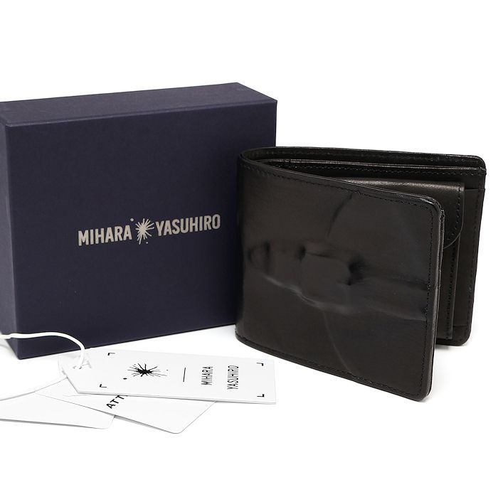ミハラヤスヒロ 二つ折り財布 インビジブル2ウォレット 牛革 ブラック MIHARA YASUHIRO