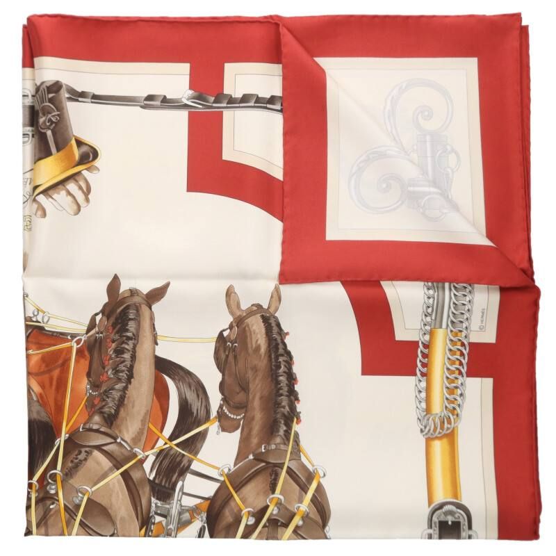 エルメス カレ90 ATTELAGE EN ARBALETE 馬車弓形連結シルクスカーフ