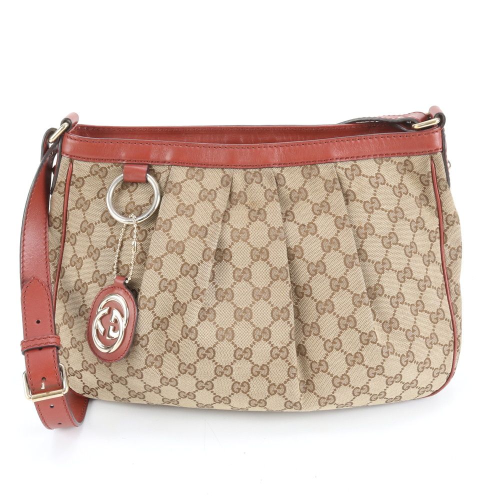 美品 グッチ GG キャンバス スーキー 296834 レザー ショルダー バッグ