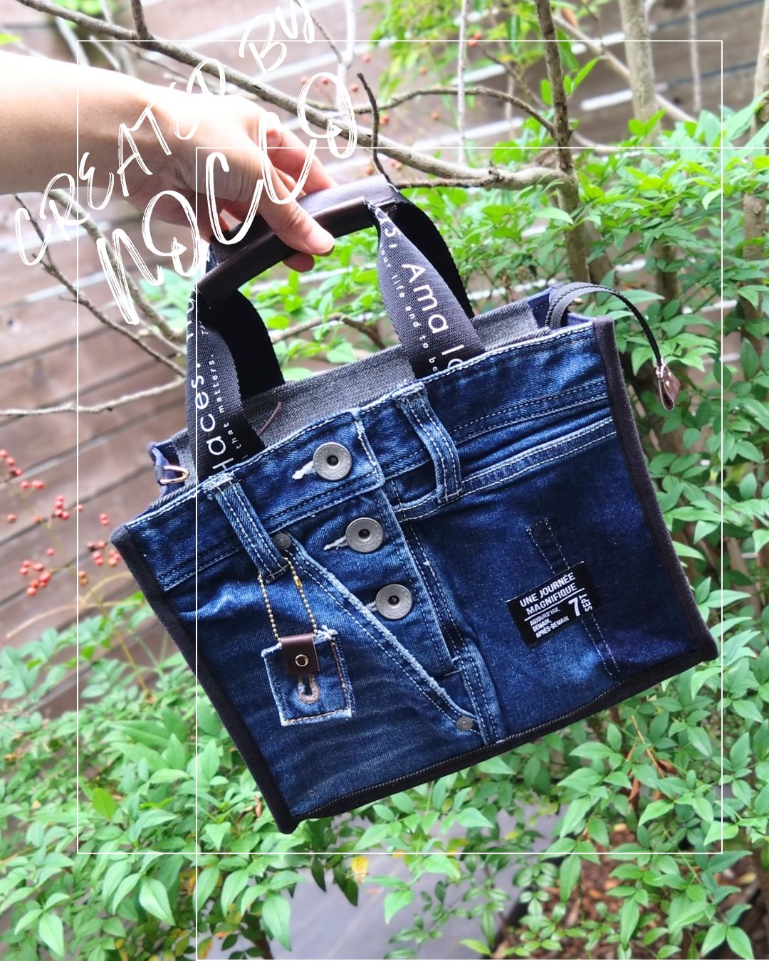 上部ファスナー付きToteBAG⚮̈ デニムリメイクトートバッグ