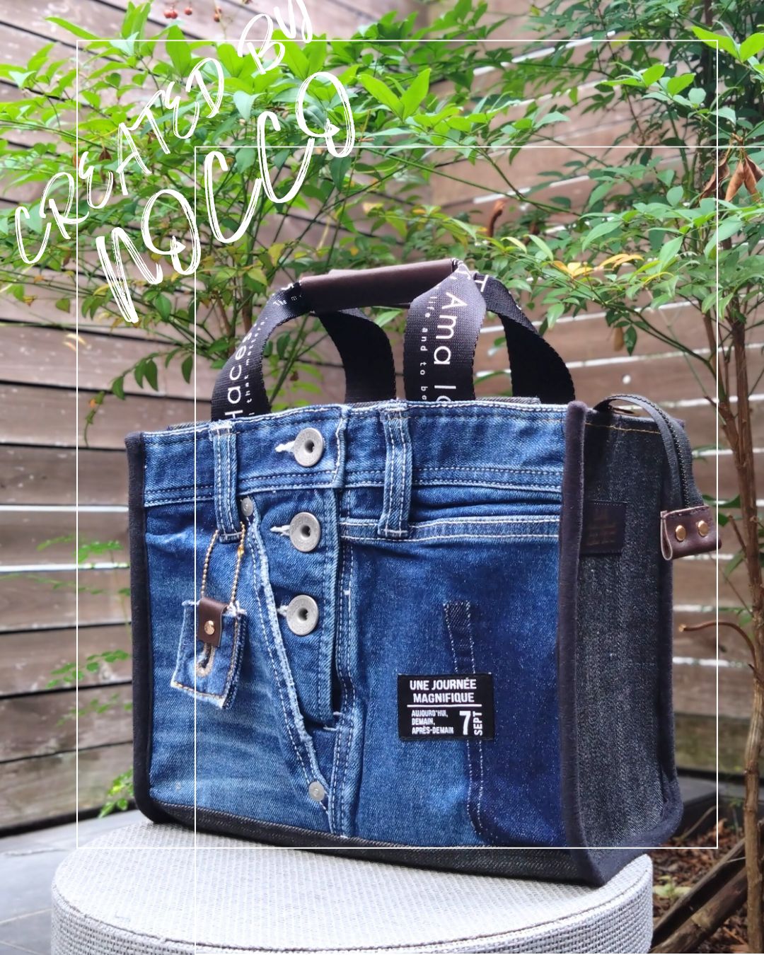 上部ファスナー付きToteBAG⚮̈ デニムリメイクトートバッグ