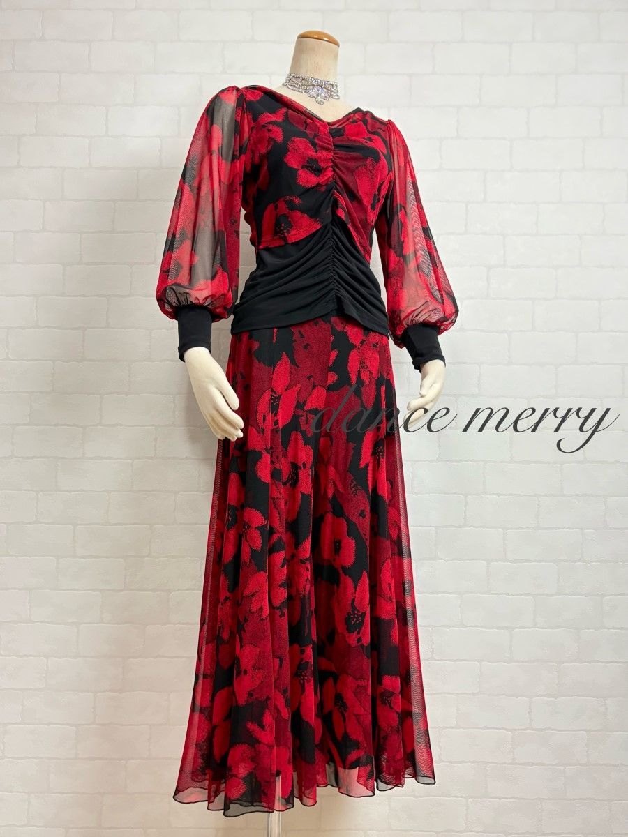 MERRY パンツ セットアップ ツーピース 赤 黒 タンゴ ラテン 衣装 2018 ズボン