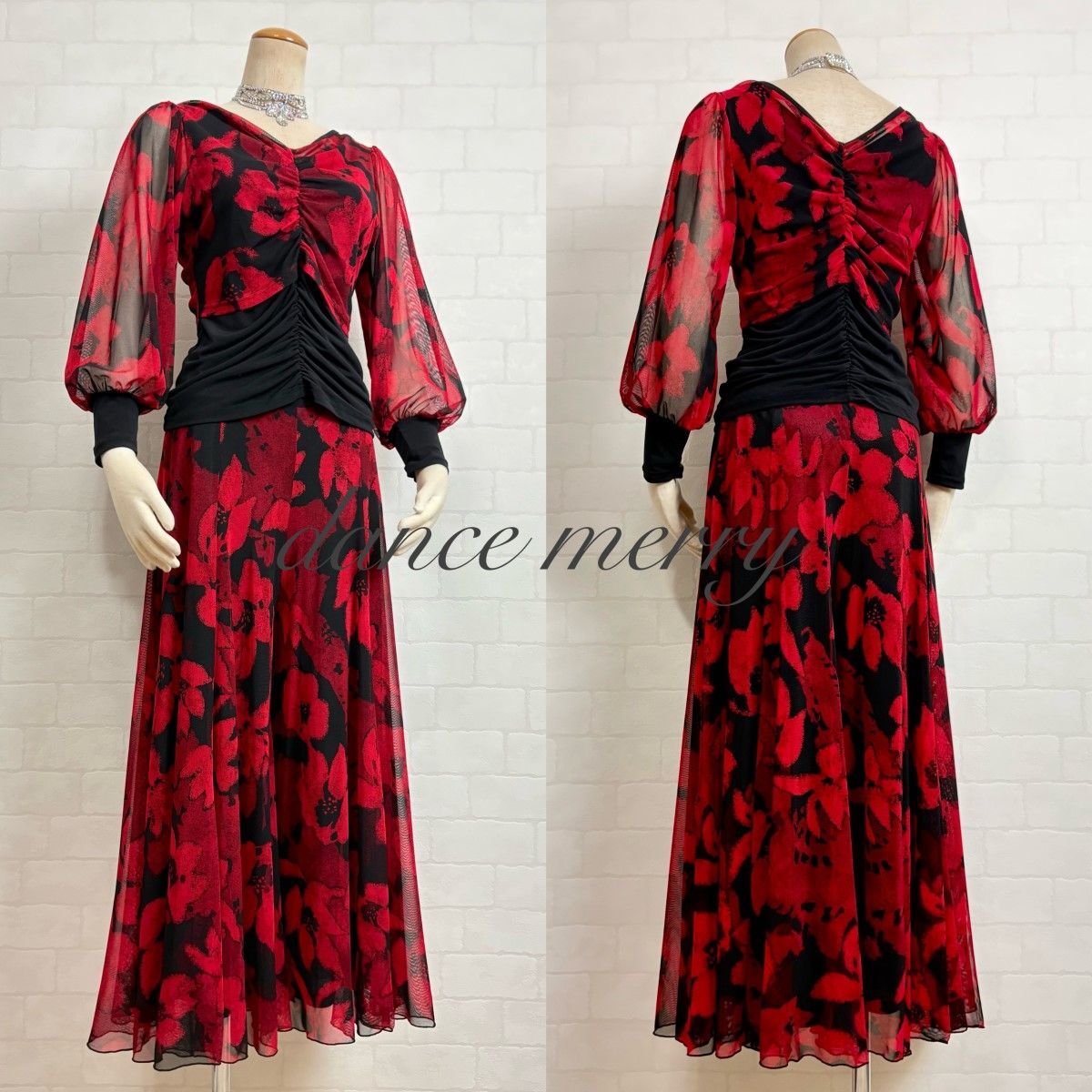 MERRY パンツ セットアップ ツーピース 赤 黒 タンゴ ラテン 衣装 2018 ズボン