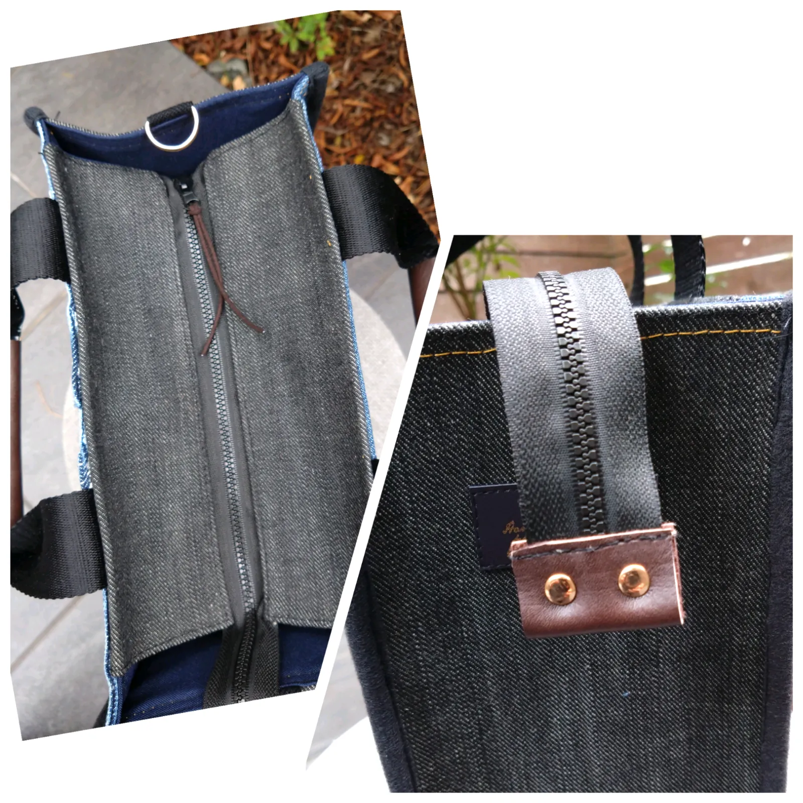 デニムリメイクトートバッグ 大きめ 上部ファスナー ＆サコッシュ 本革