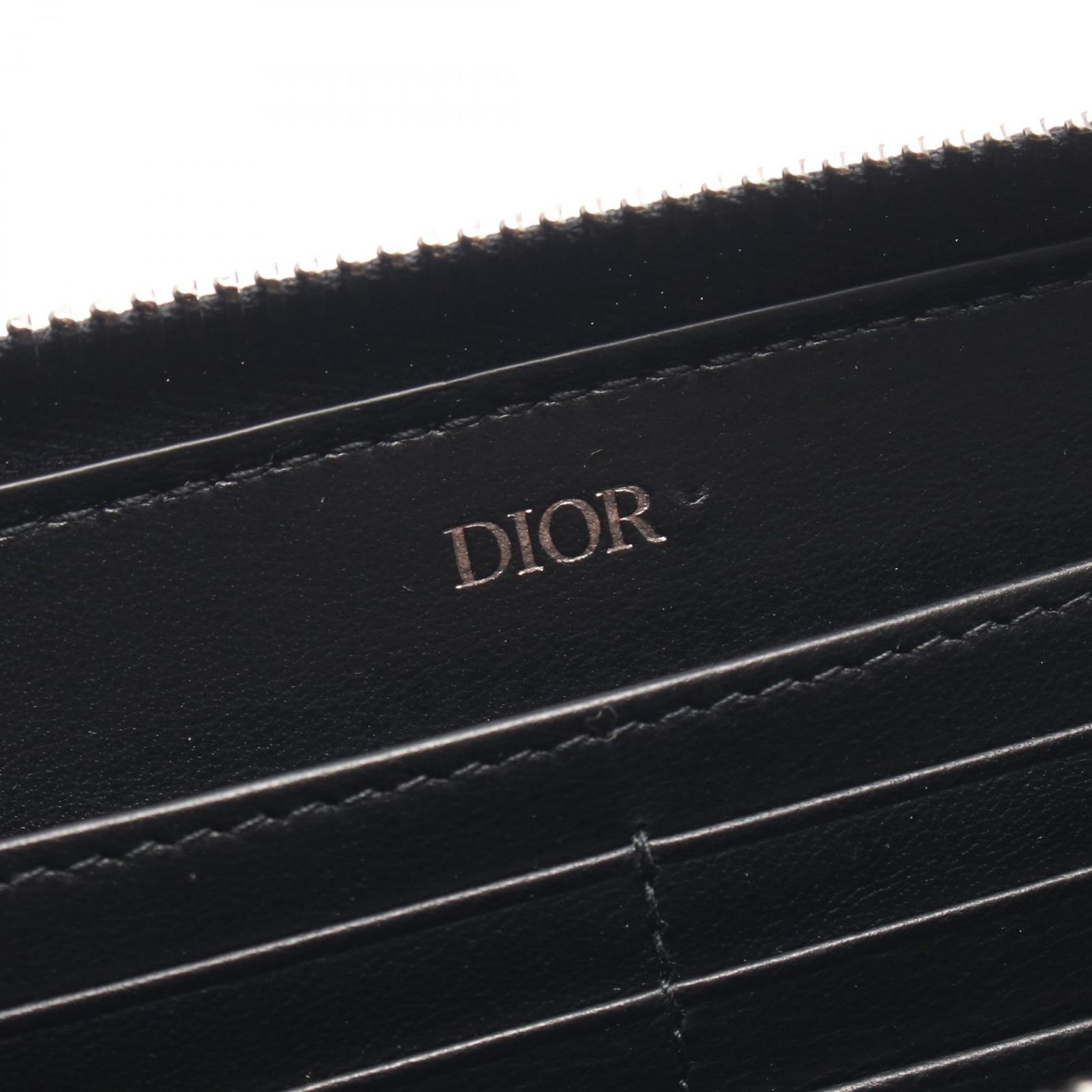 ディオール Dior ラウンド長財布 ロゴ ブラック/グレー レザー