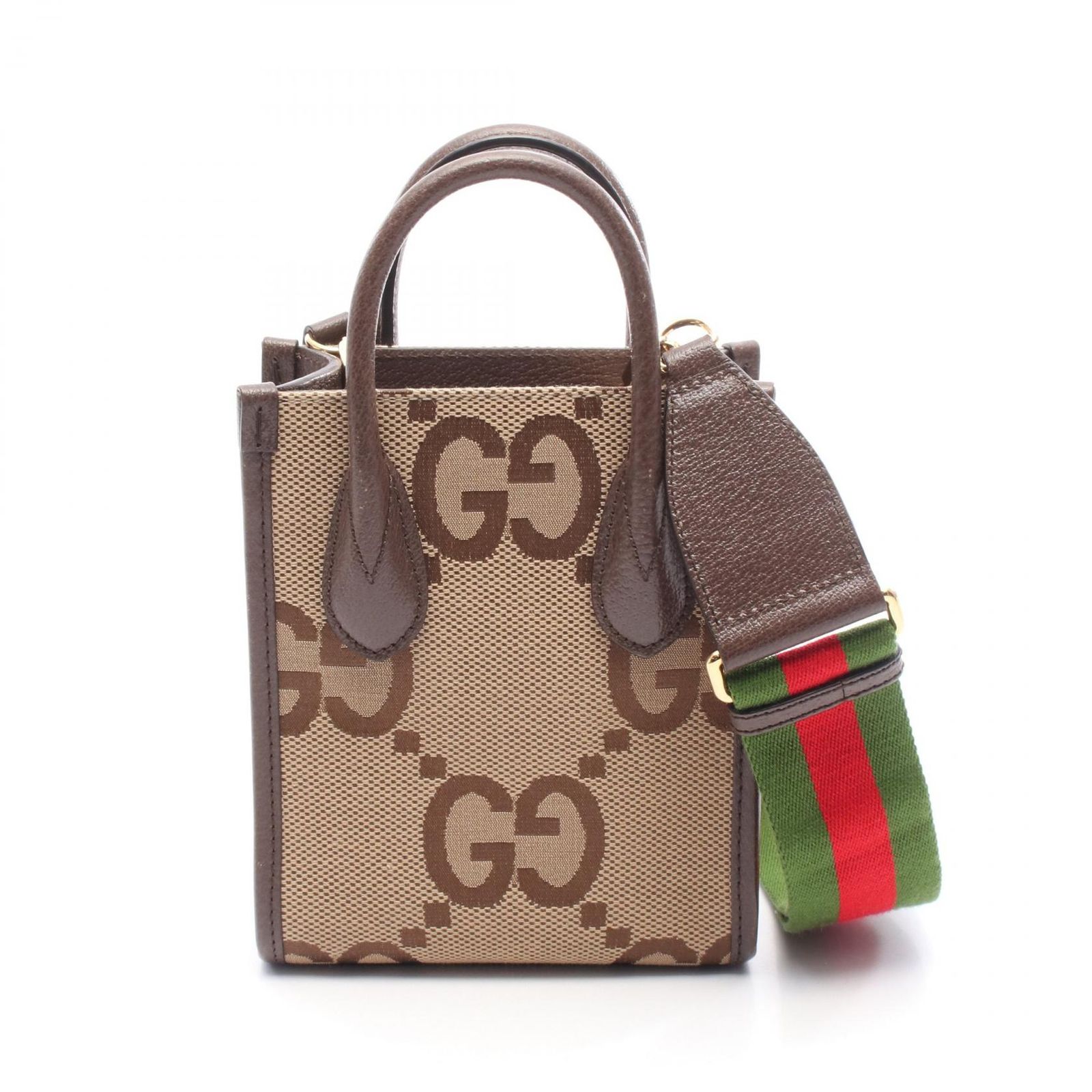 グッチ GUCCI トートバッグ ジャンボGG 699406 ベージュ ダークブラウン キャンバス レザー ミニ レディース A
