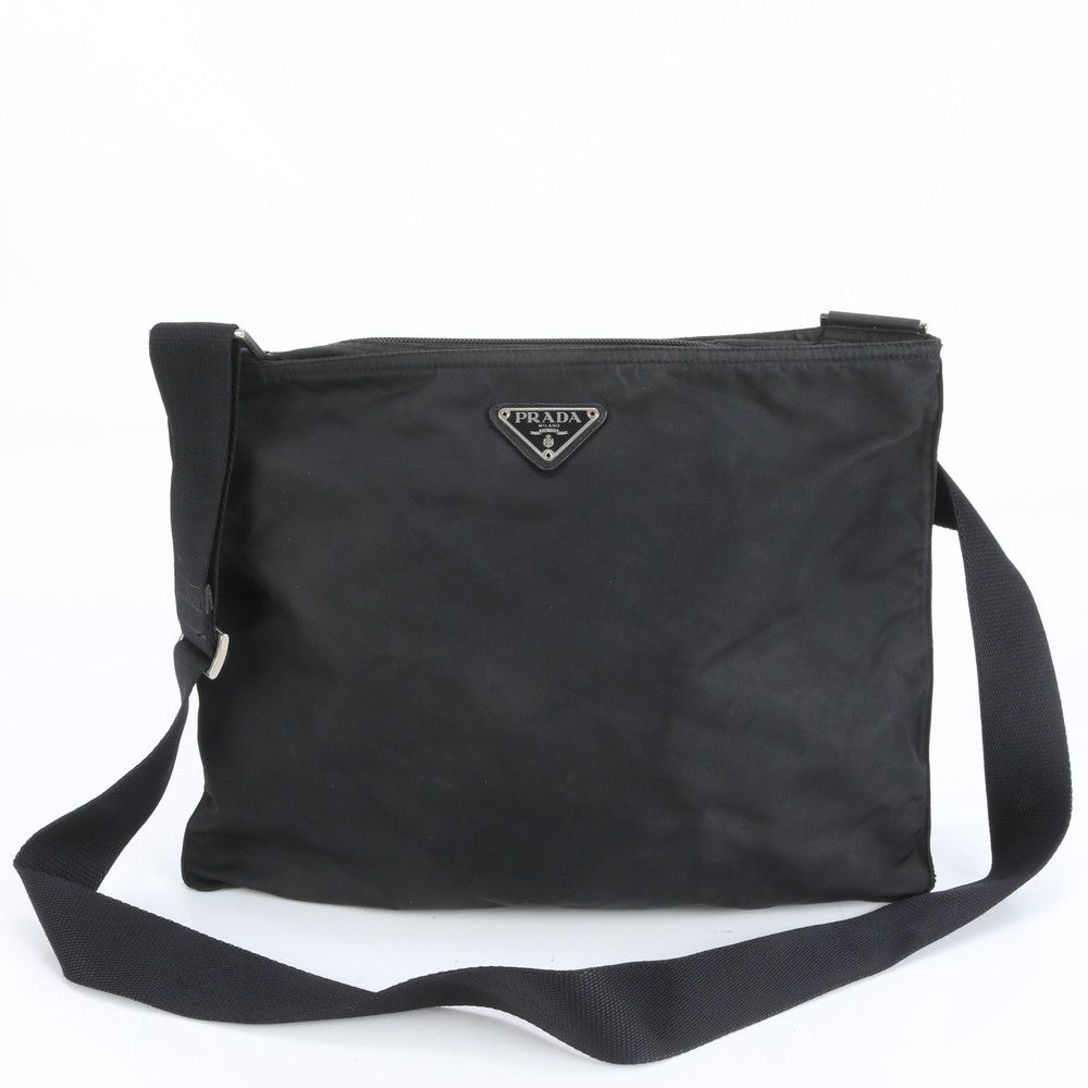 美品 プラダ テスート ナイロン トライアングルロゴ レザー ショルダー