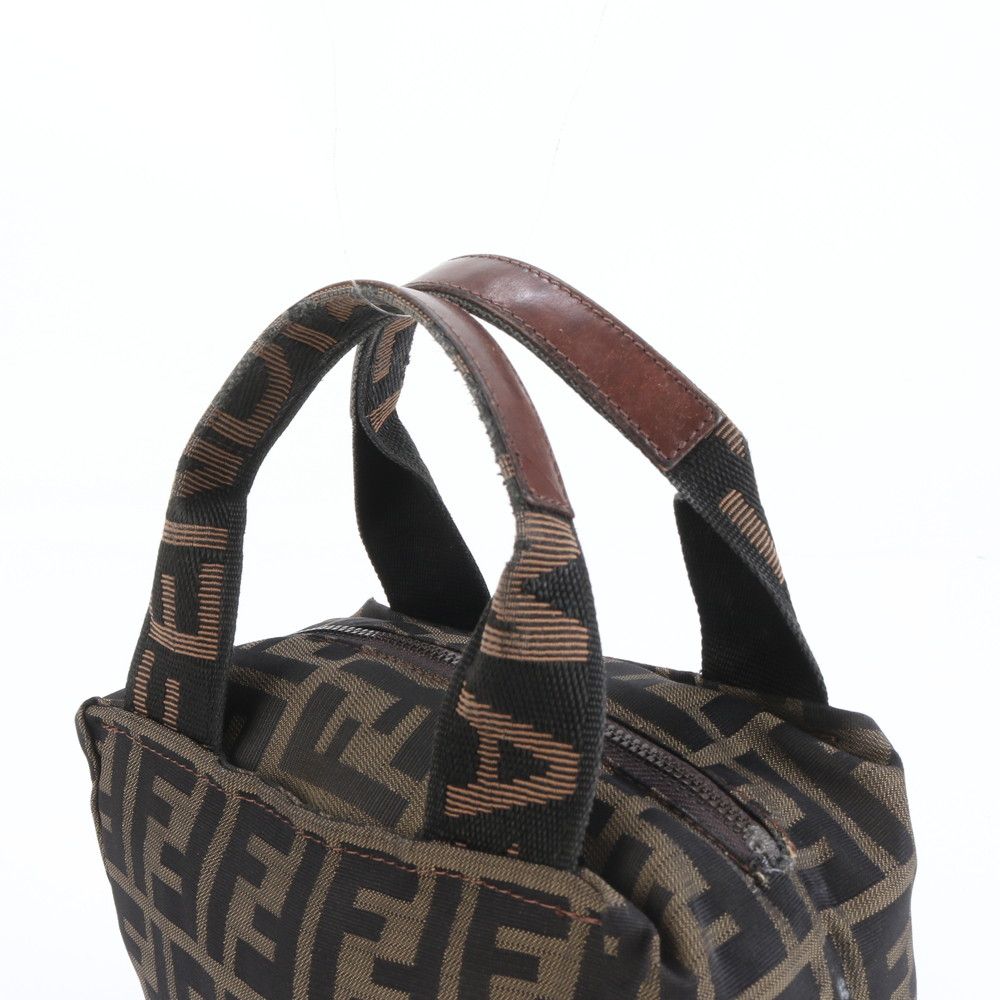 極美品 フェンディ ズッカ レザー ナイロン ハンドバッグ ブラウン