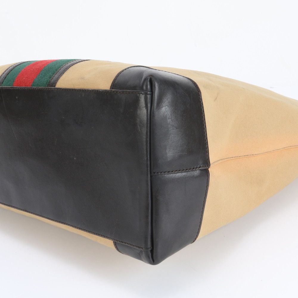 極美品 グッチ シェリー ライン 002 1121 レザー キャンバス トート