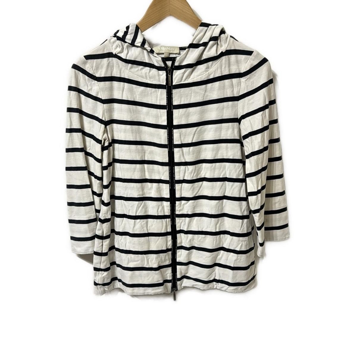 S Max Mara マックスマーラ パーカー サイズM レディース 白 黒 七分袖 ボーダー