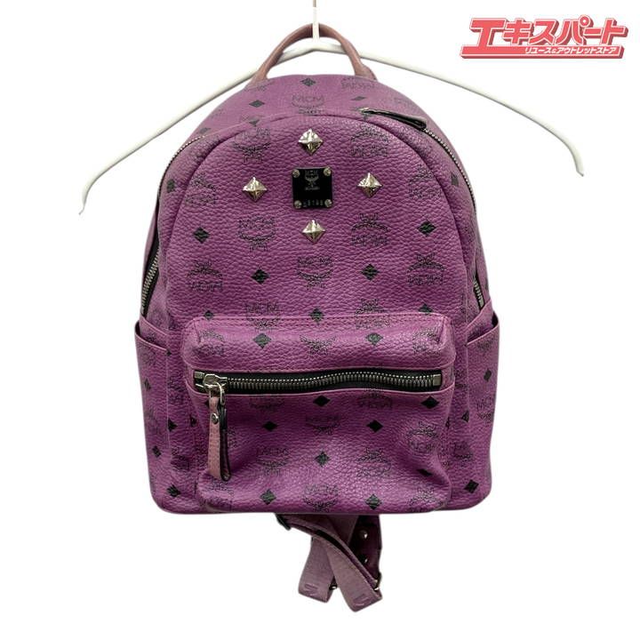 MCM エムシーエム スタッズ レザー リュックサック 紫 パープル