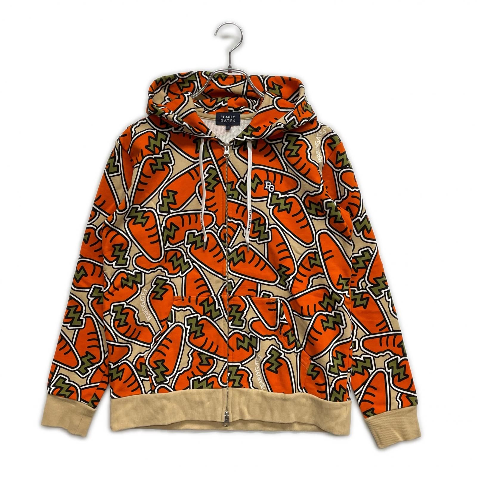 レディース パーリーゲイツ PEARLY GATES パーカー 2 L オレンジ キャロット柄 ダブルジップ