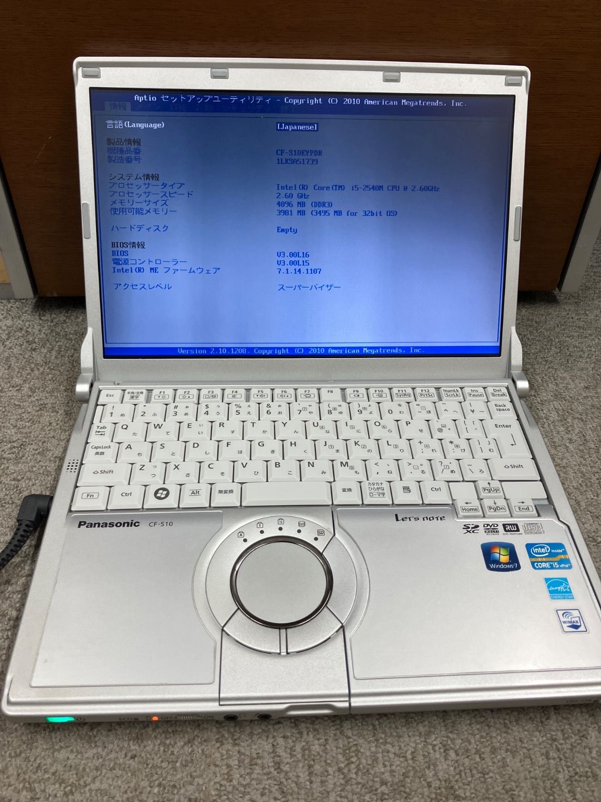 Panasonic CF-S10CYADR Core i5-2520M 2.5GHz DVDスーパーマルチ 