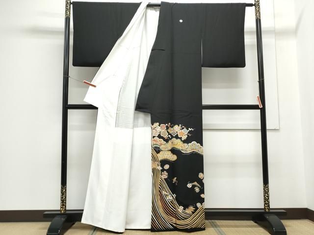 平和屋着物▽豪華黒留袖 駒刺繍 宝尽くし松竹梅 金彩 正絹 逸品