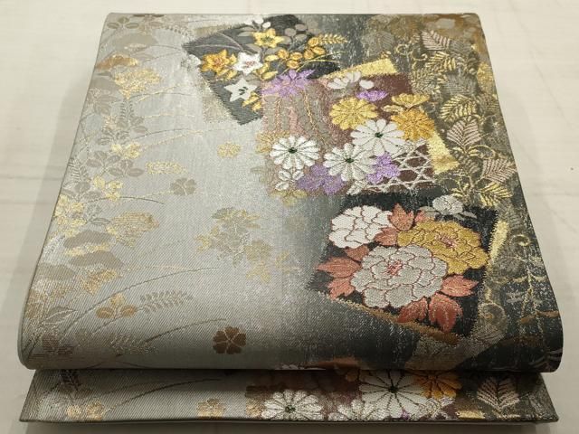 平和屋着物○六通柄袋帯 色紙重ね舞桜文 金銀糸 正絹