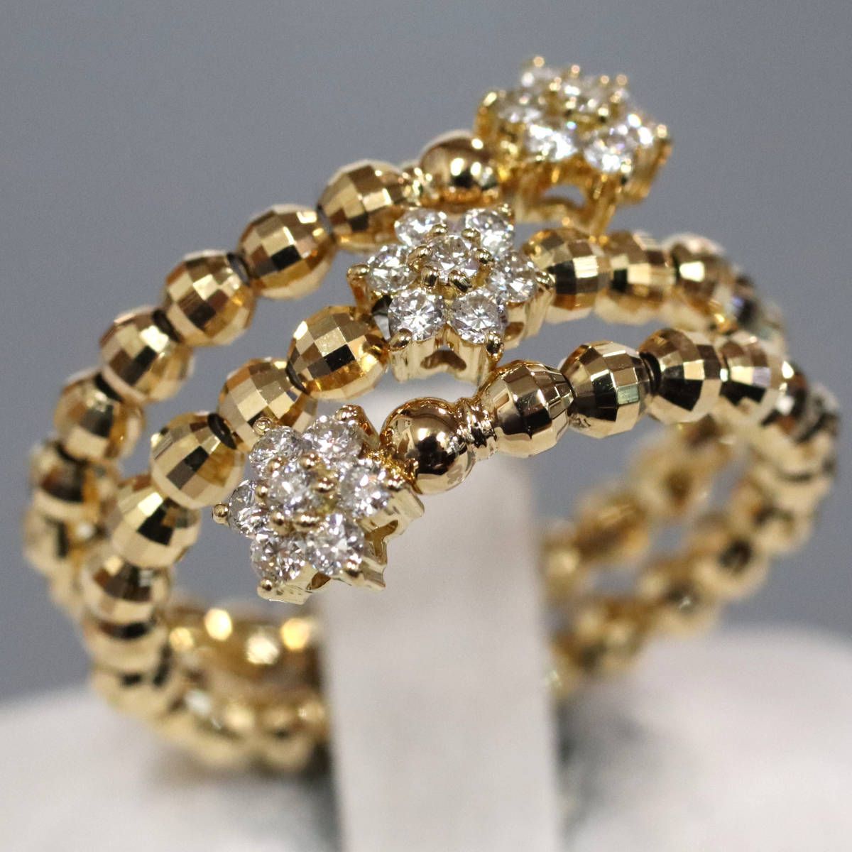 K18ダイヤモンドリング フラワーモチーフ D0.30 2.5g #10-13 可変式