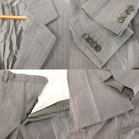 グッチ GUCCI シングルスーツ セットアップ 上下 テーラードジャケット 総裏地 スラックス ウール ストライプ 46 R グレー AH 5 GY 17