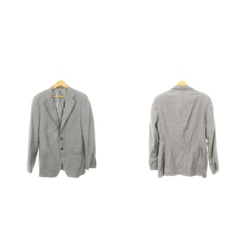 グッチ GUCCI シングルスーツ セットアップ 上下 テーラードジャケット 総裏地 スラックス ウール ストライプ 46 R グレー AH 5 GY 17