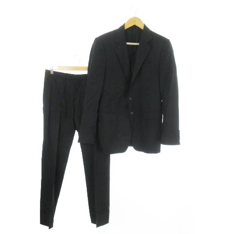 グッチ GUCCI シングルスーツ セットアップ 2点セット テーラードジャケット 総裏地 パンツ スラックス ストライプ 42 R M 紺 ネイビー AO 5 GY 17