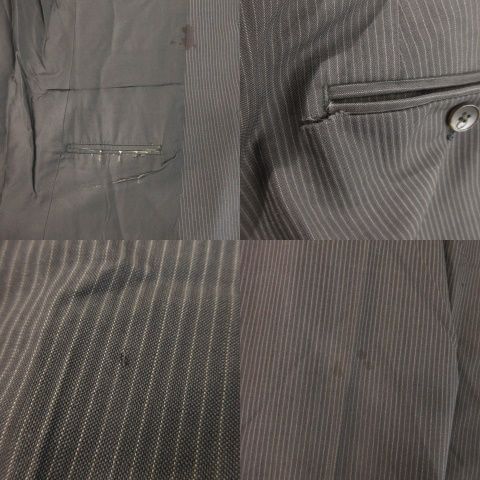 グッチ GUCCI シングルスーツ セットアップ 上下 テーラードジャケット 総裏地 ピークドラペル スラックス ウール ストライプ 46 R ダークグレー AH 6 GY 17 ビジネスジャケット スーツ メンズ