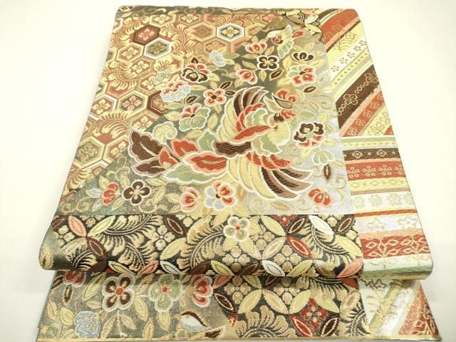 平和屋着物▽六通柄袋帯 唐織 名物裂 金銀糸 正絹 逸品 DAAZ6083fe