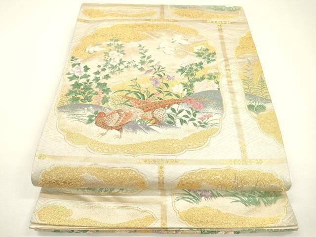 平和屋着物▽六通柄袋帯 唐織 群鳥花文 金銀糸 正絹 逸品 DAAZ6100fe