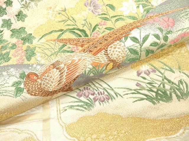 平和屋着物▽六通柄袋帯 唐織 群鳥花文 金銀糸 正絹 逸品 DAAZ6100fe