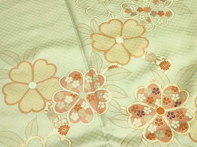 正絹訪問着　駒刺繍　枝垂れ桜芝草舞蝶文　金彩　⑨ 正絹訪問着 駒刺繍 枝垂れ桜芝草舞蝶文 金彩 ⑨
